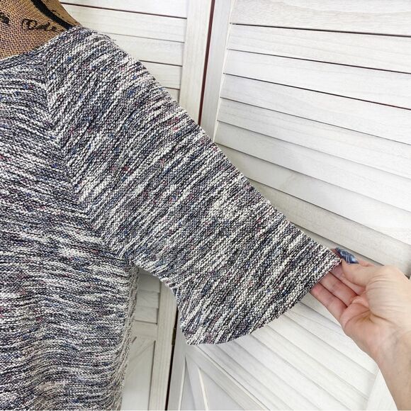 Loft Boucle Textured Bell Sleeve Knit Top Black Multi Large - Picture 7 of 12